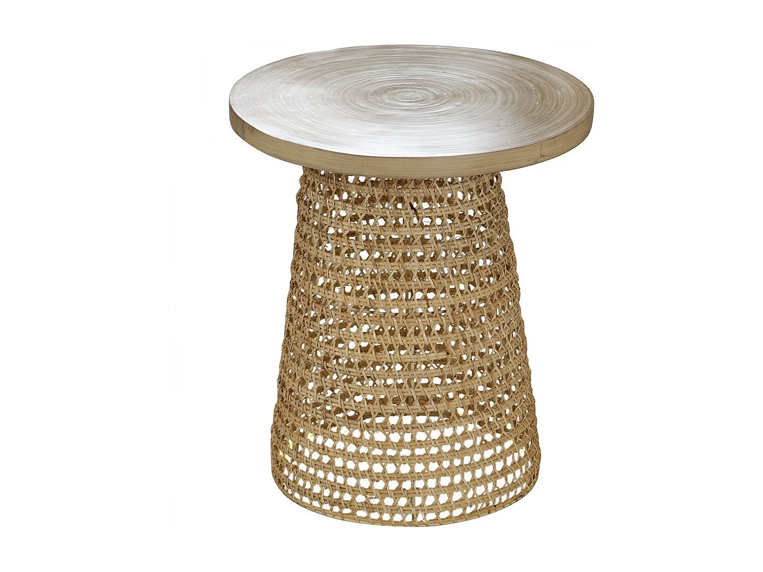 Stolik boczny z bambusowym blatem i rattanowymi nogami