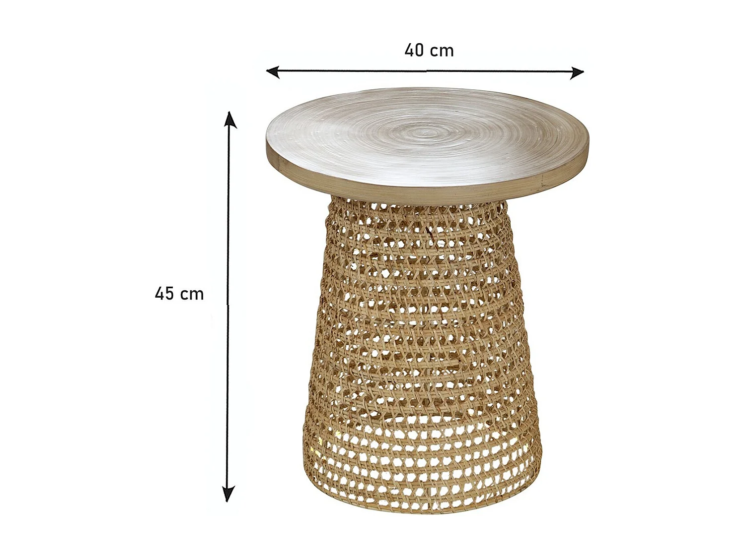 Stolik boczny z bambusowym blatem i rattanowymi nogami