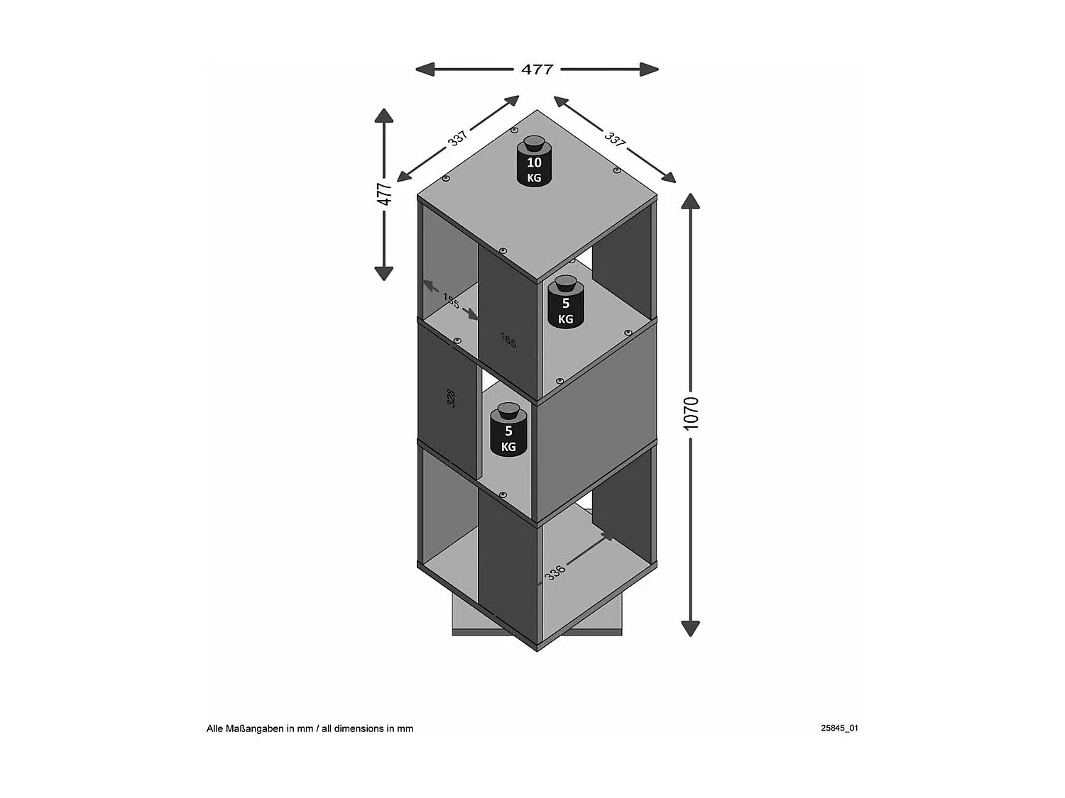 Étagère Pivotante 3 Compartiments H108 cm - Tower