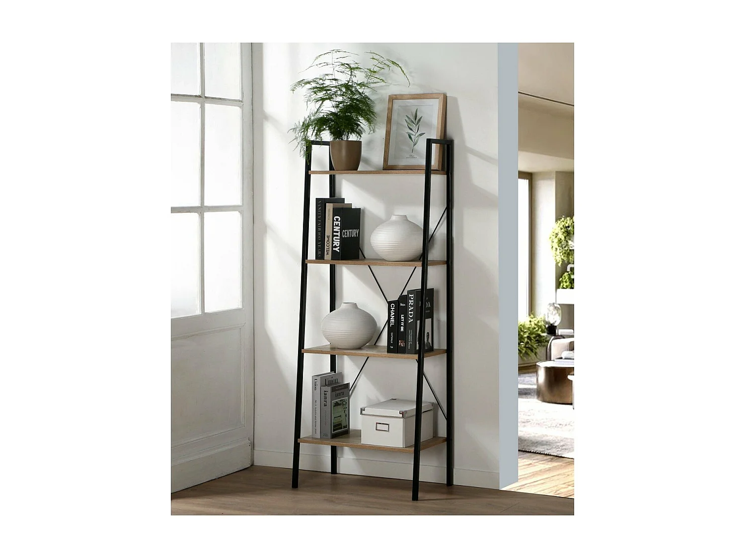 Aufbewahrungsregal mit 4 Ebenen im Industrial-Stil - L60 cm