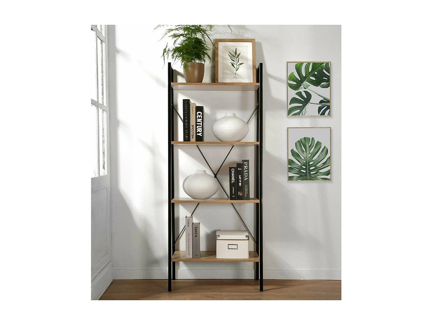 Aufbewahrungsregal mit 4 Ebenen im Industrial-Stil - L60 cm