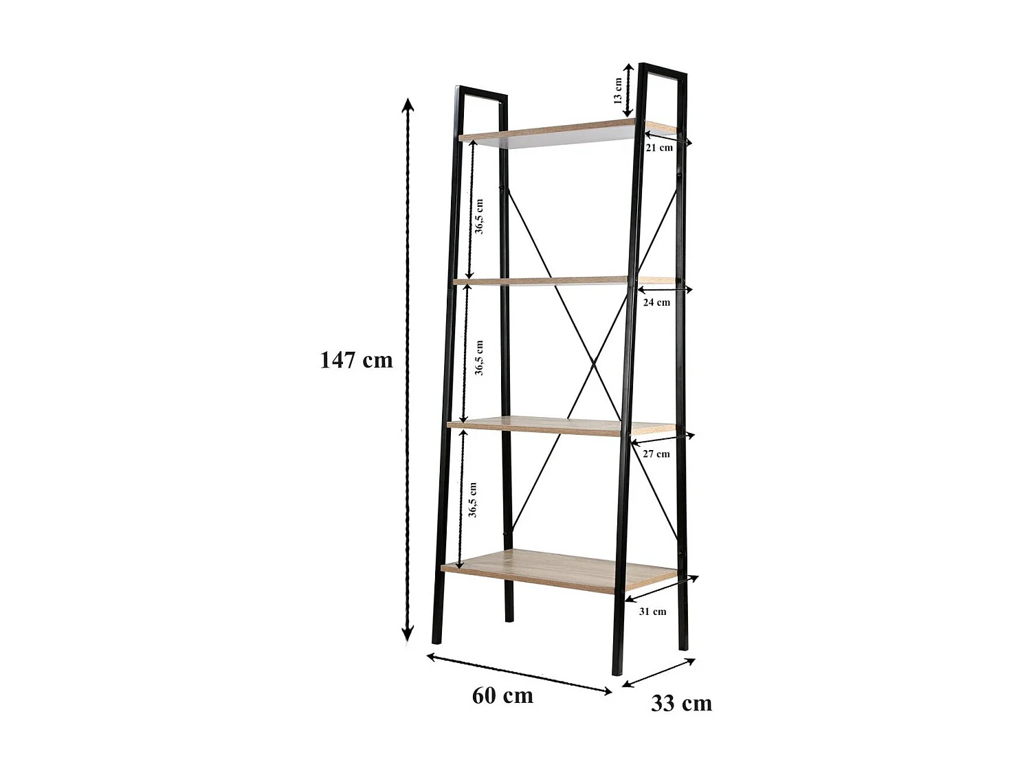Aufbewahrungsregal mit 4 Ebenen im Industrial-Stil - L60 cm