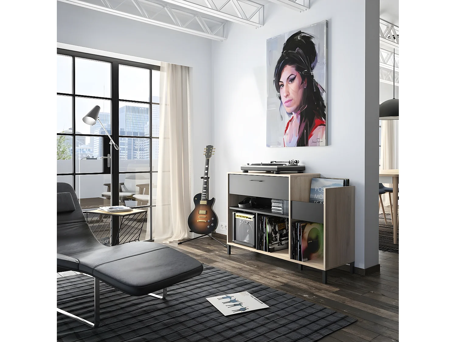 Meuble rangement vinyles Chicago - Fabrication Française