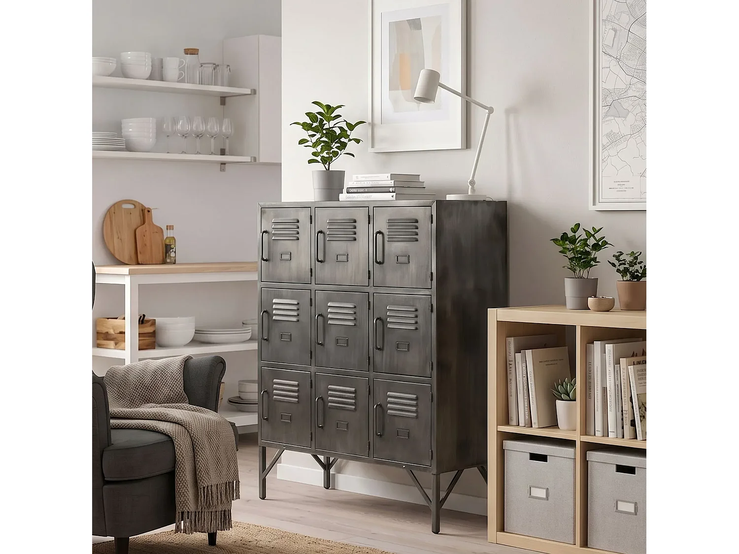 Armoire 9 Portes Metal Argent
