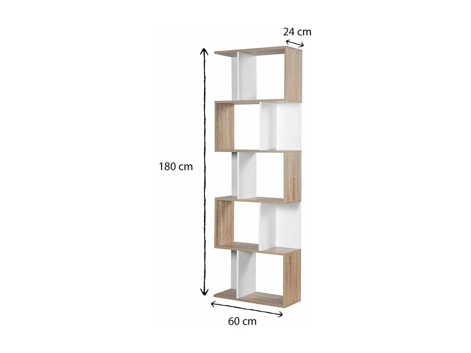 Bücherregal mit mehreren Fächern H180 cm - Dekor Holz und Weiß