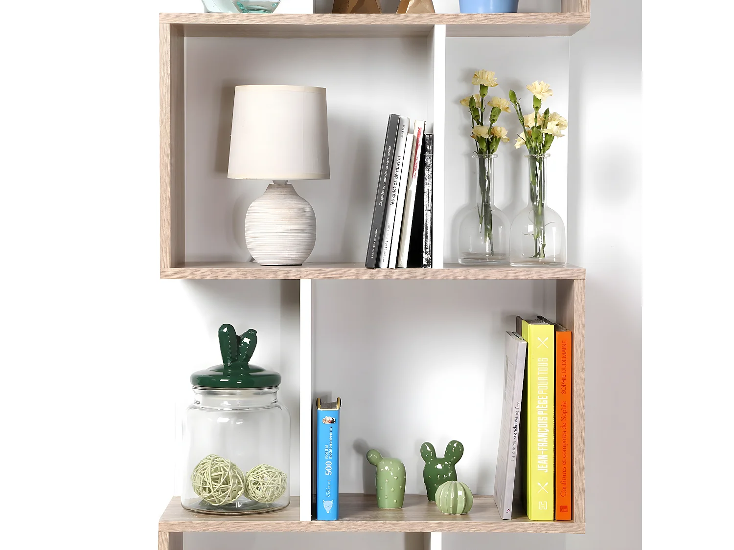 Bibliothèque Multi-cases H180 cm - Décor Bois et Blanc