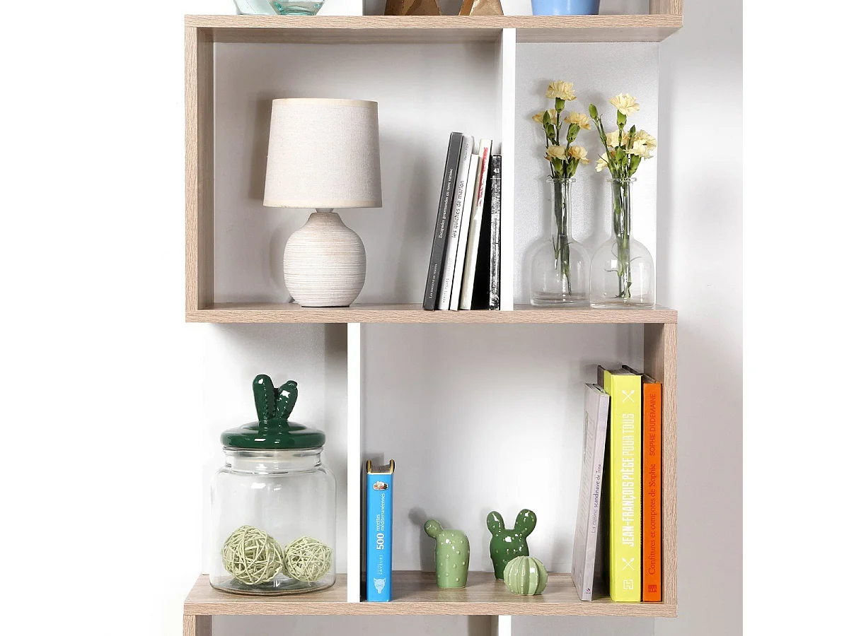 Bibliothèque Multi-cases H180 cm - Décor Bois et Blanc