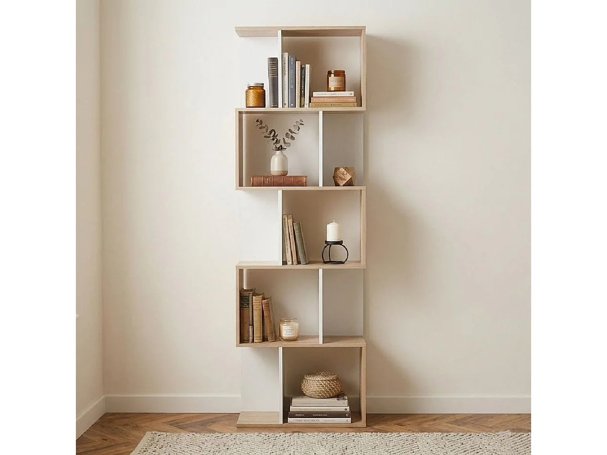 Bibliothèque Multi-cases H180 cm - Décor Bois et Blanc