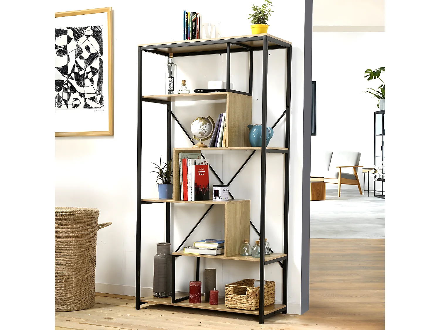 Bibliothèque avec étagères 6 niveaux H160 cm