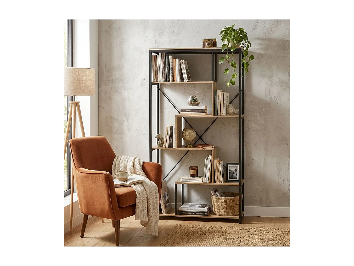 Bibliothèque avec étagères 6 niveaux H160 cm