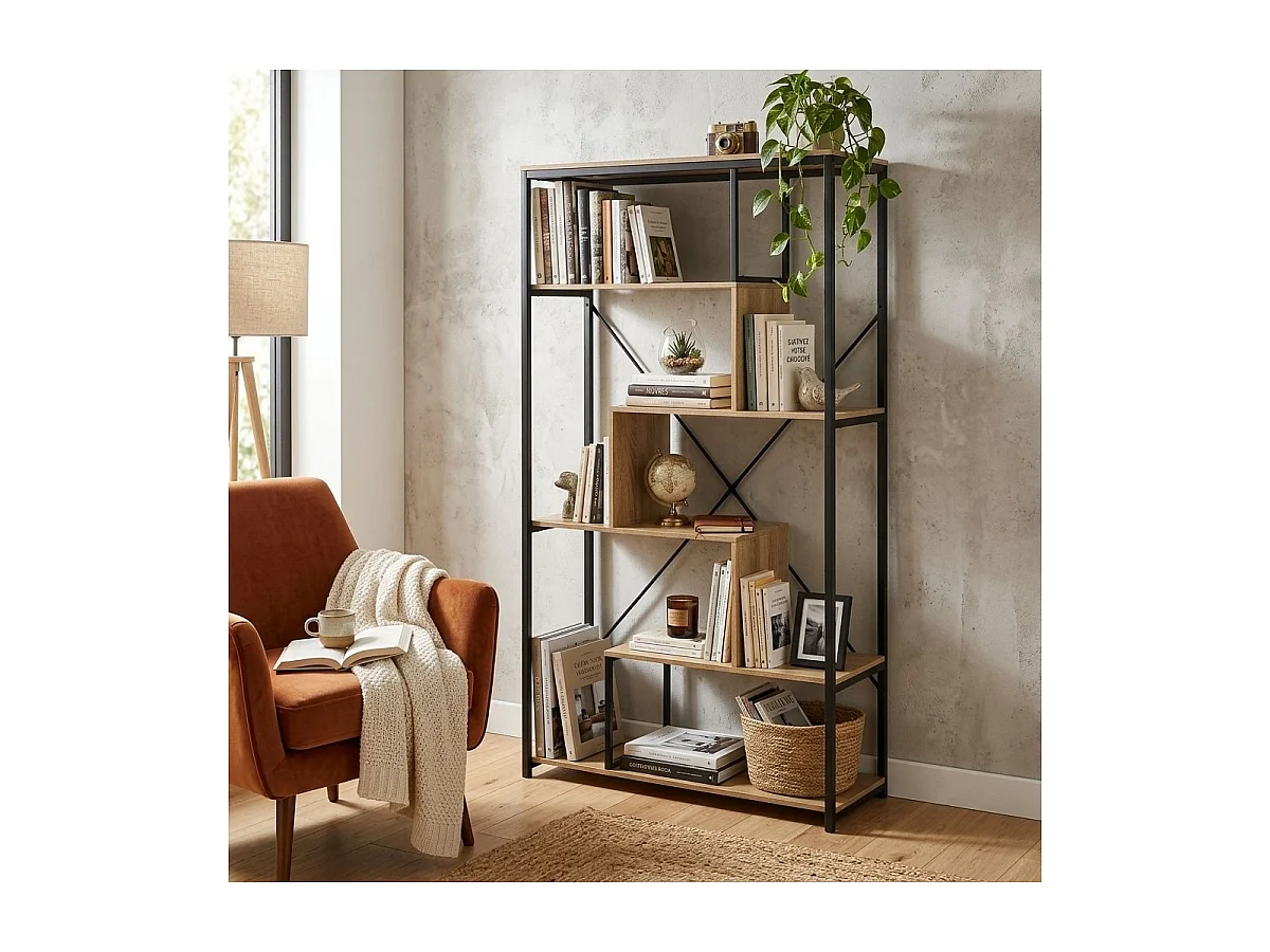 Bibliothèque avec étagères 6 niveaux H160 cm