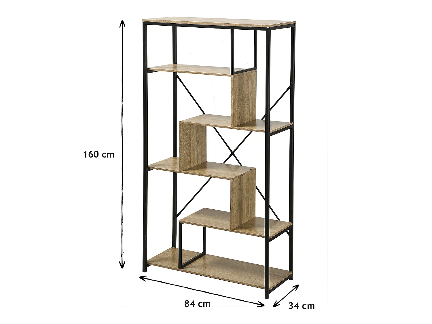 Bogreol med 6 hylder, H160 cm