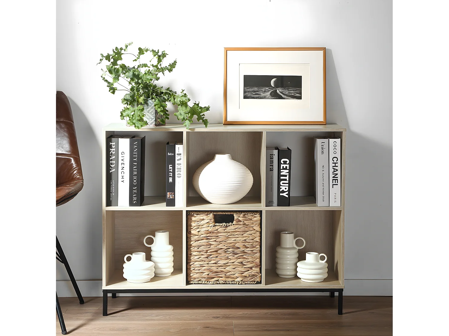 Etagère de rangement 6 cases avec pieds métal