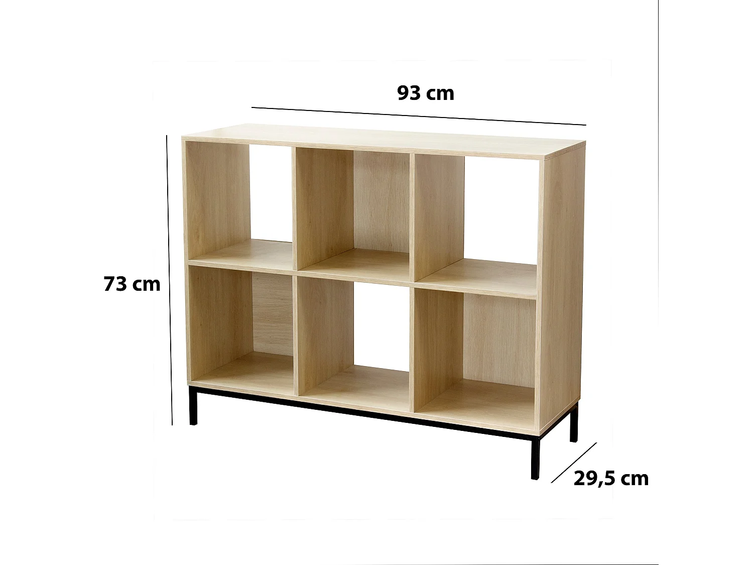 Etagère de rangement 6 cases avec pieds métal