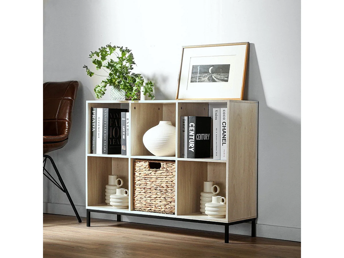 Etagère de rangement 6 cases avec pieds métal