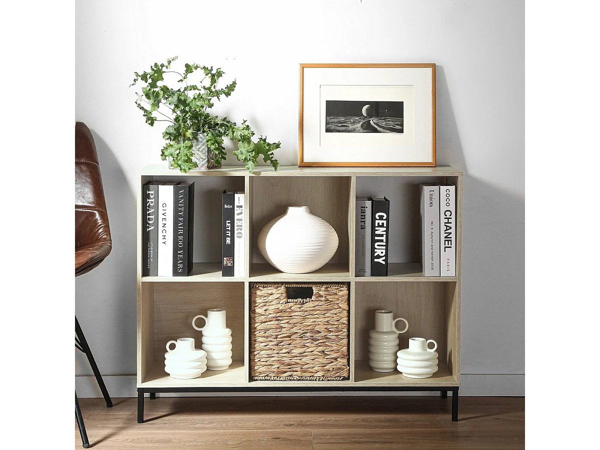 Etagère de rangement 6 cases avec pieds métal