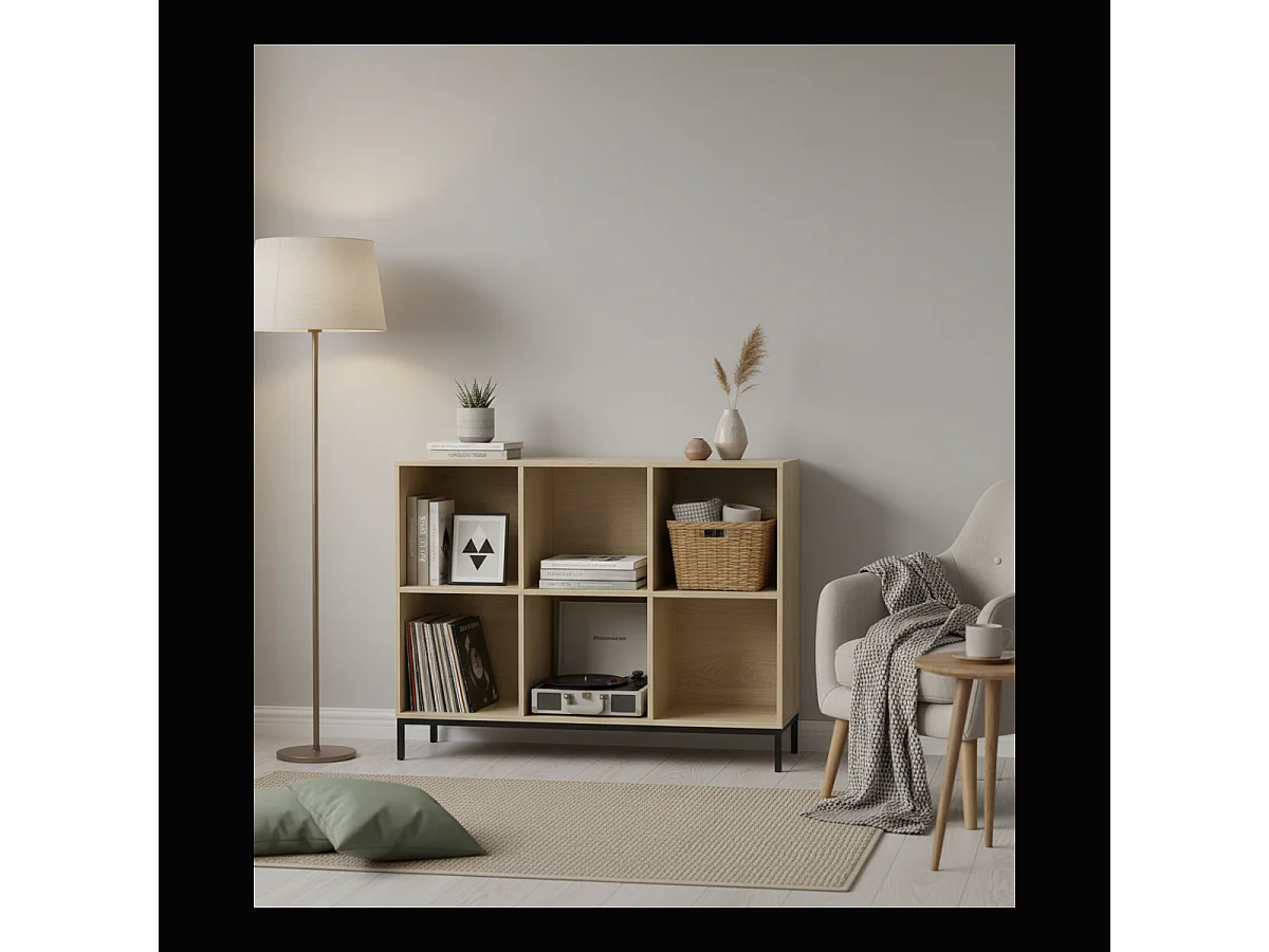 Scaffale a 6 scomparti con gambe in metallo