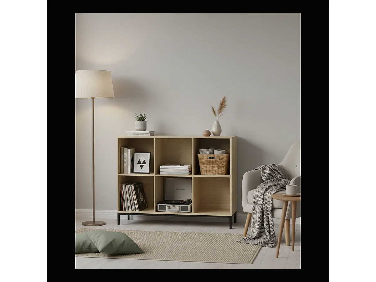 Etagère de rangement 6 cases avec pieds métal