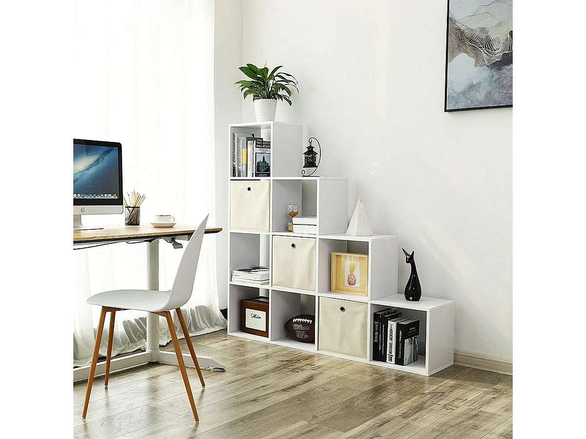 Étagère Escalier 10 compartiments Blanc - L129,5 cm