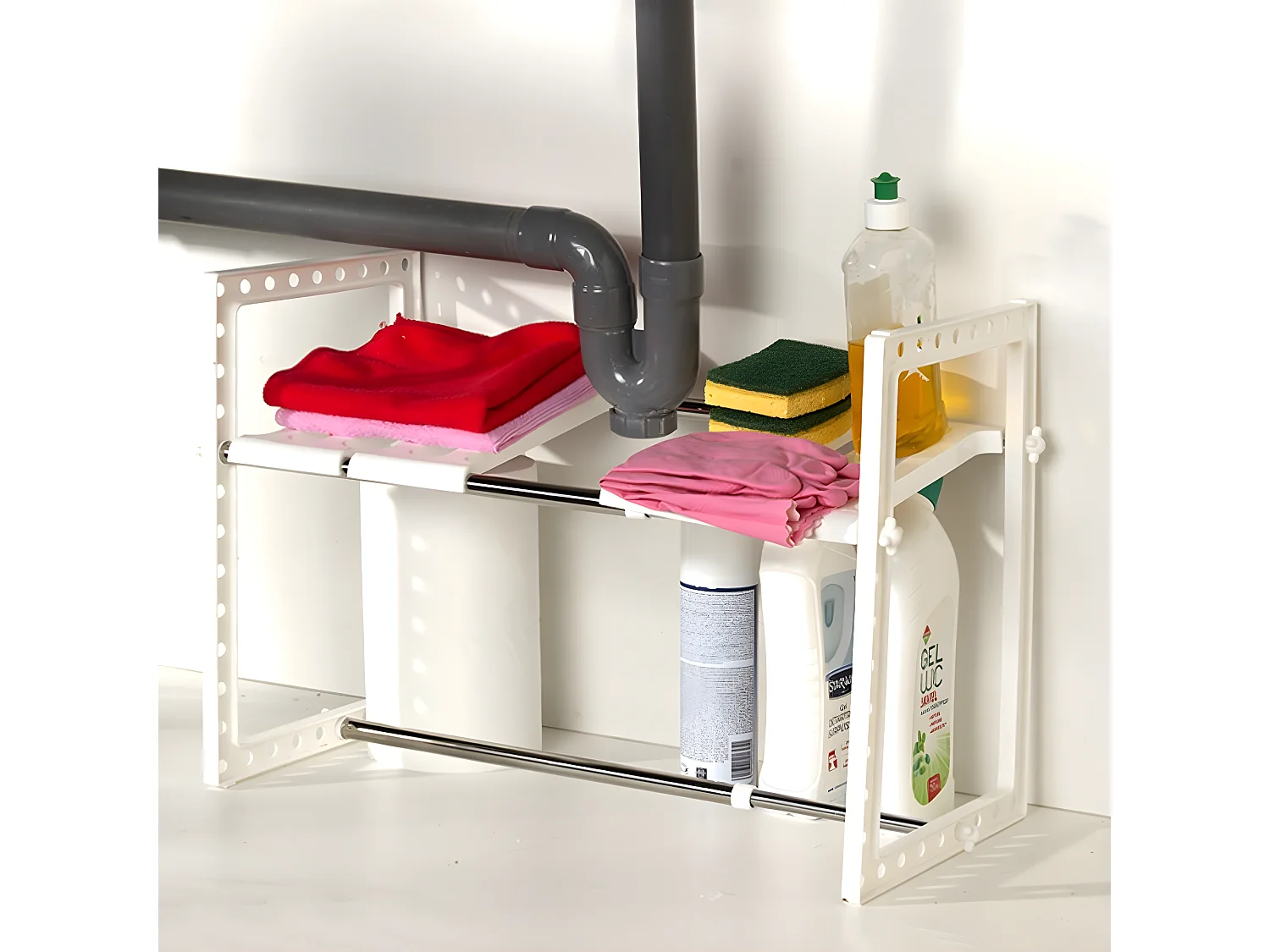 Étagère 1 niveau sous évier extensible L38/65 cm