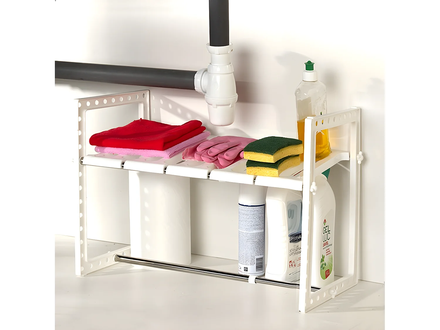 Étagère 1 niveau sous évier extensible L38/65 cm