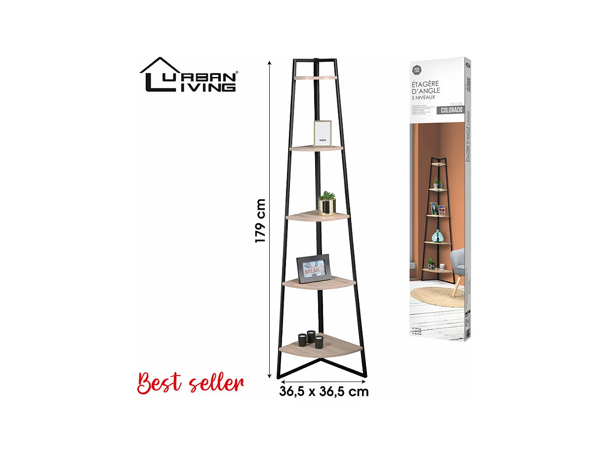 Estantería esquinera de 5 baldas efecto madera H180 cm - Colorado