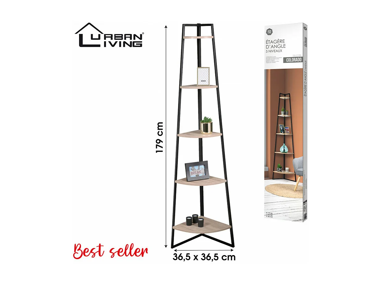 Étagère d'angle 5 étages Décor Bois H180 cm - Colorado