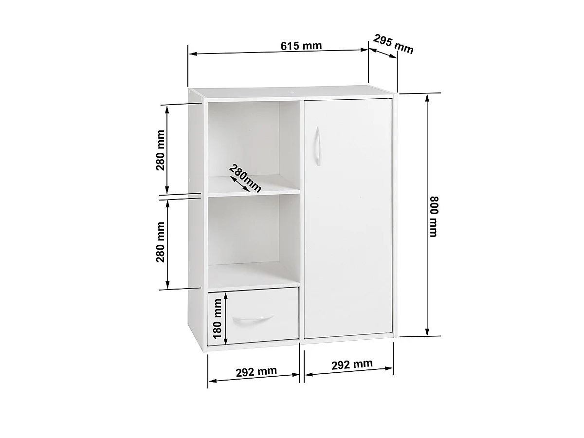Etagère de rangement 2 casiers avec 1 tiroir et 1 placard - L61,5 cm