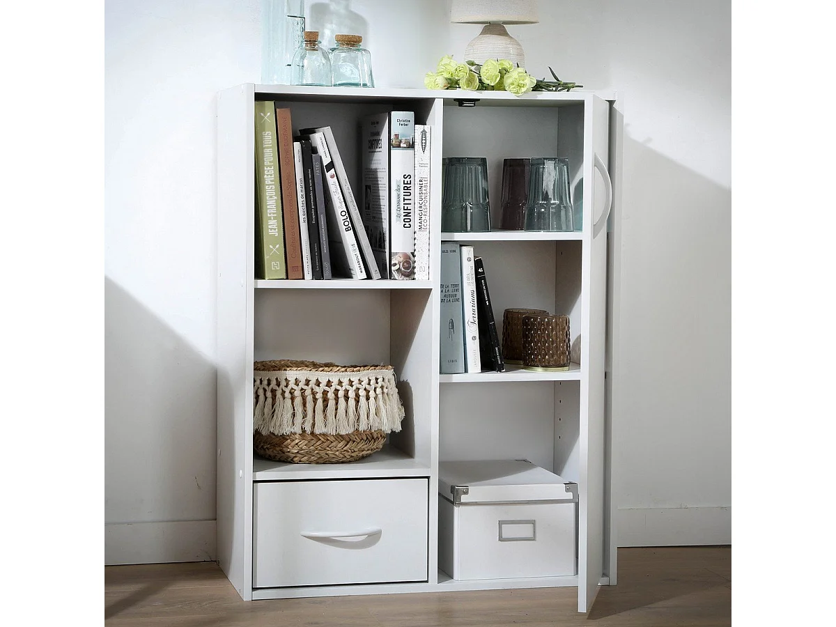 Etagère de rangement 2 casiers avec 1 tiroir et 1 placard - L61,5 cm