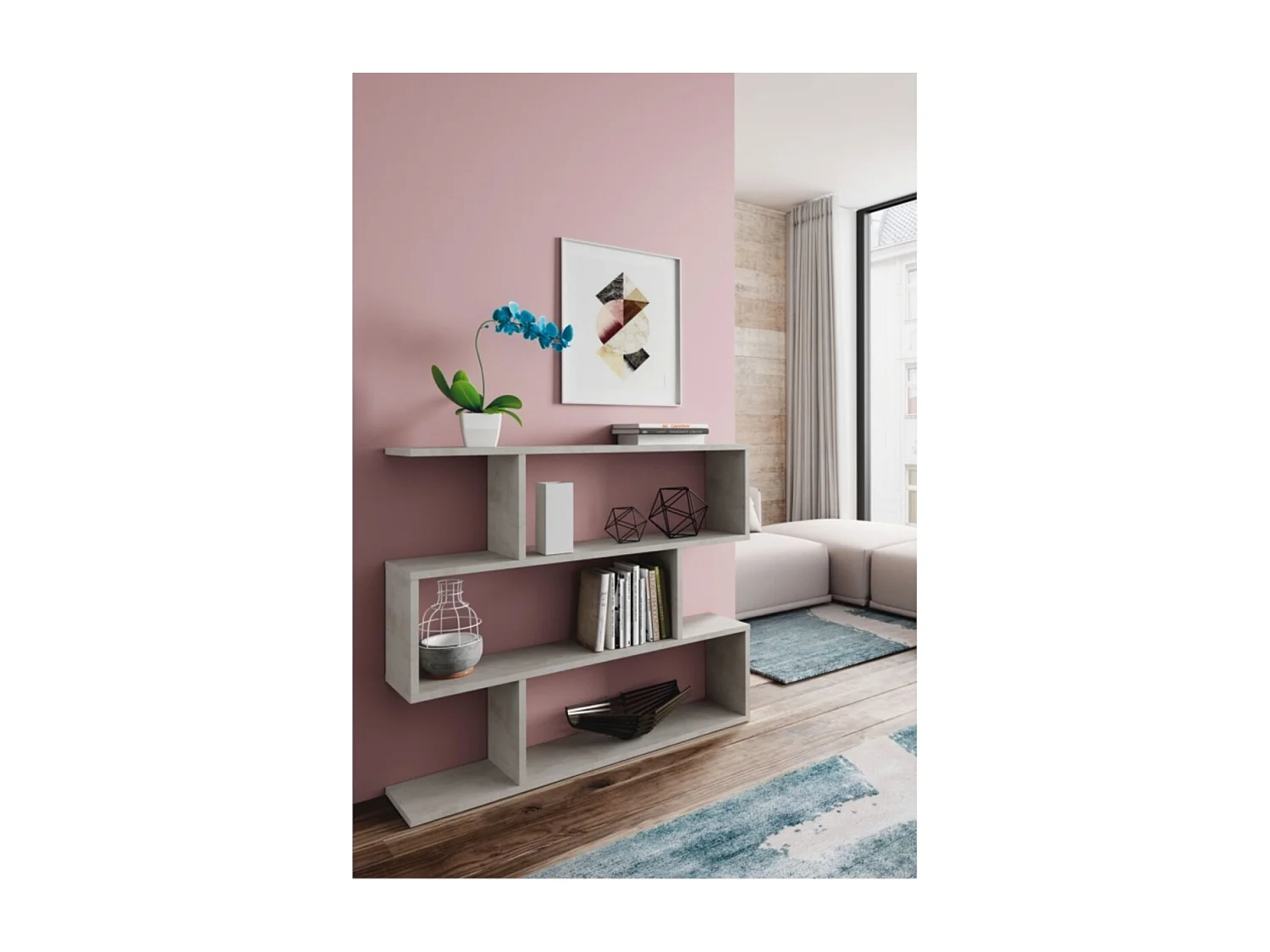 Estante baixa Athena Cimento branco 110x97x24 cm Sala de estar Sala de jantar