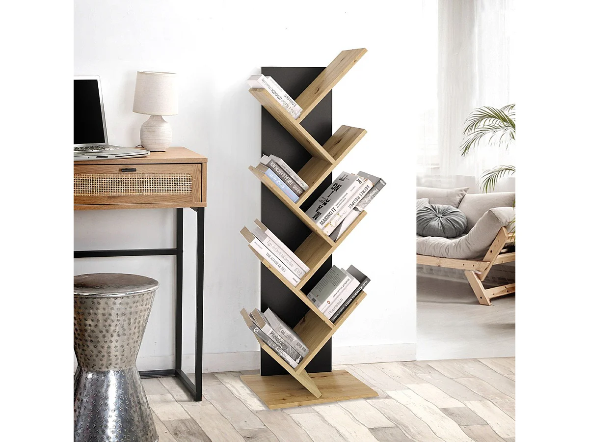 FMD Geometrisches Bücherregal Eiche-Optik und Schwarz