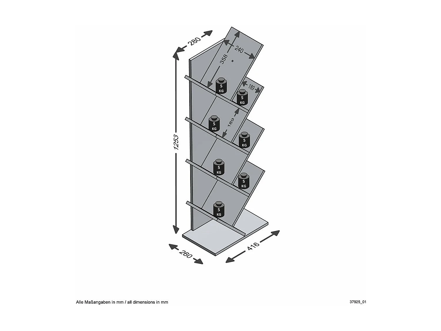 FMD Geometrisches Bücherregal Eiche-Optik und Schwarz