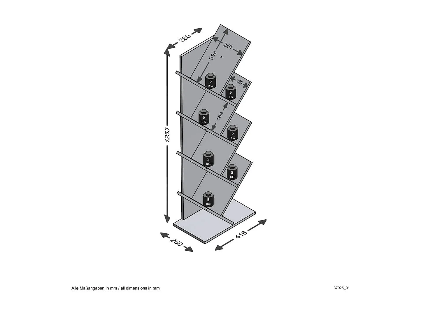 FMD Geometrisches Bücherregal Eiche-Optik und Schwarz