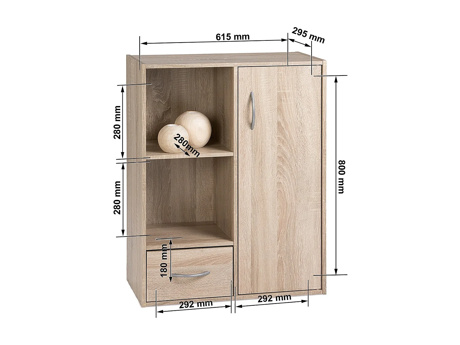 Etagère de rangement 2 casiers avec 1 tiroir et 1 placard - L61,5 cm