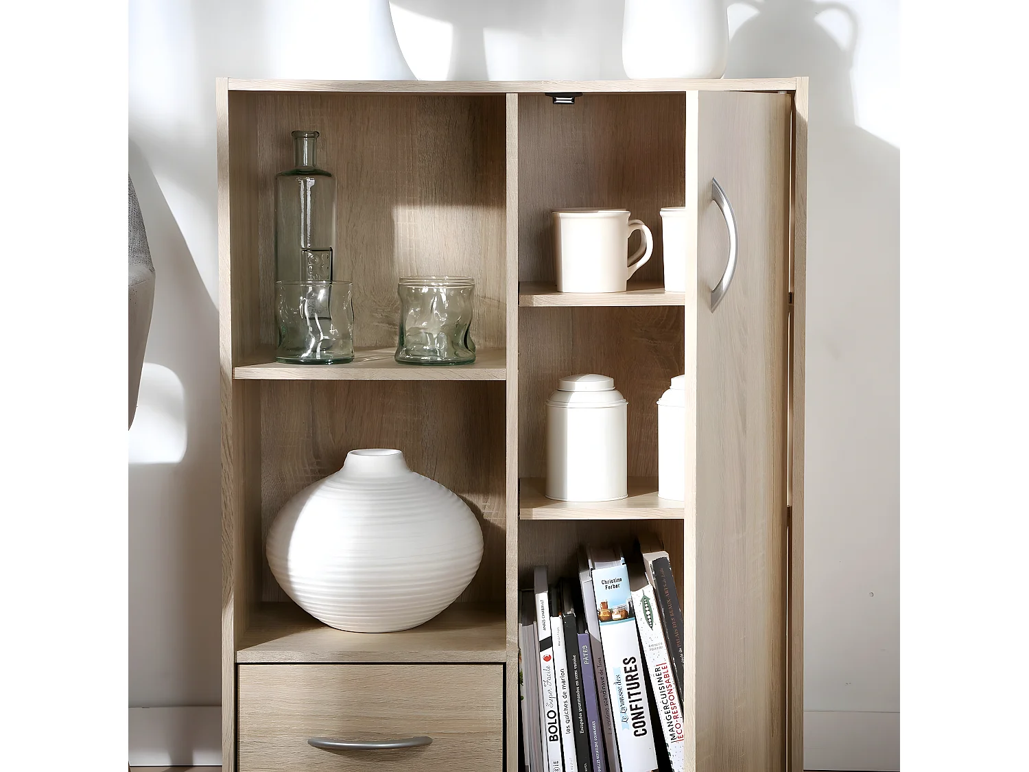 Etagère de rangement 2 casiers avec 1 tiroir et 1 placard - L61,5 cm