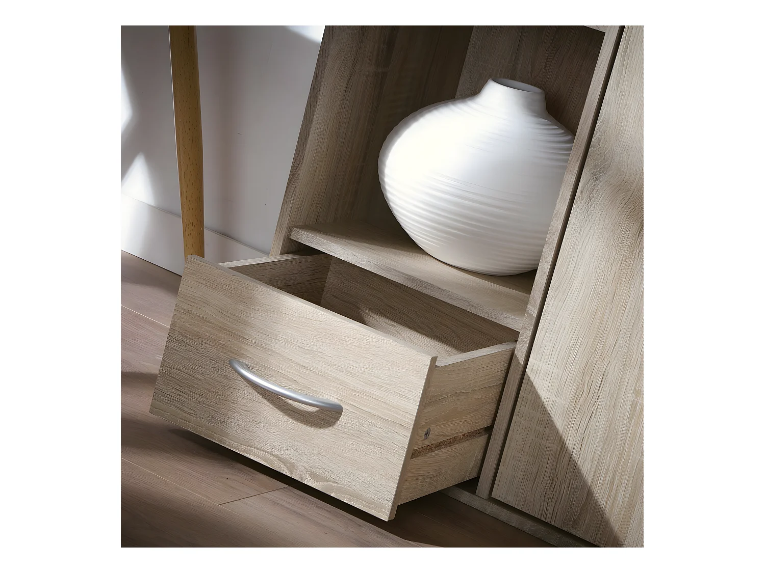 Etagère de rangement 2 casiers avec 1 tiroir et 1 placard - L61,5 cm