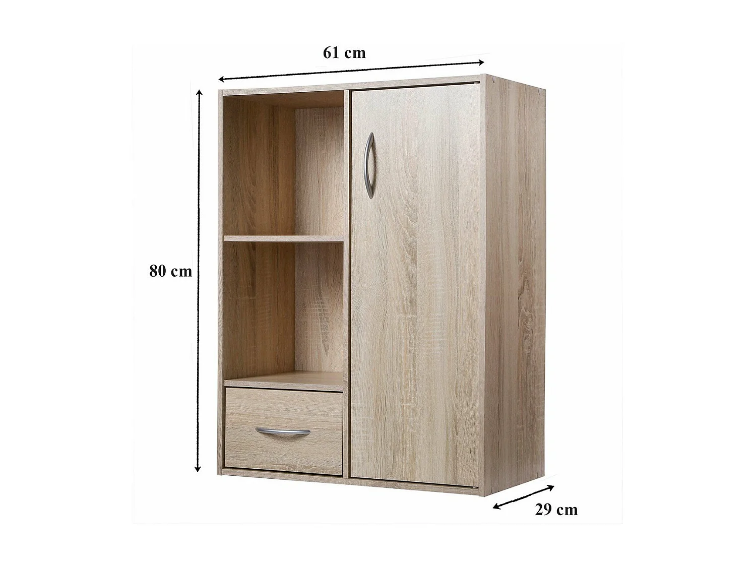 Etagère de rangement 2 casiers avec 1 tiroir et 1 placard - L61,5 cm