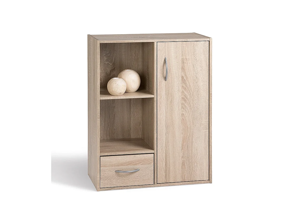 Etagère de rangement 2 casiers avec 1 tiroir et 1 placard - L61,5 cm