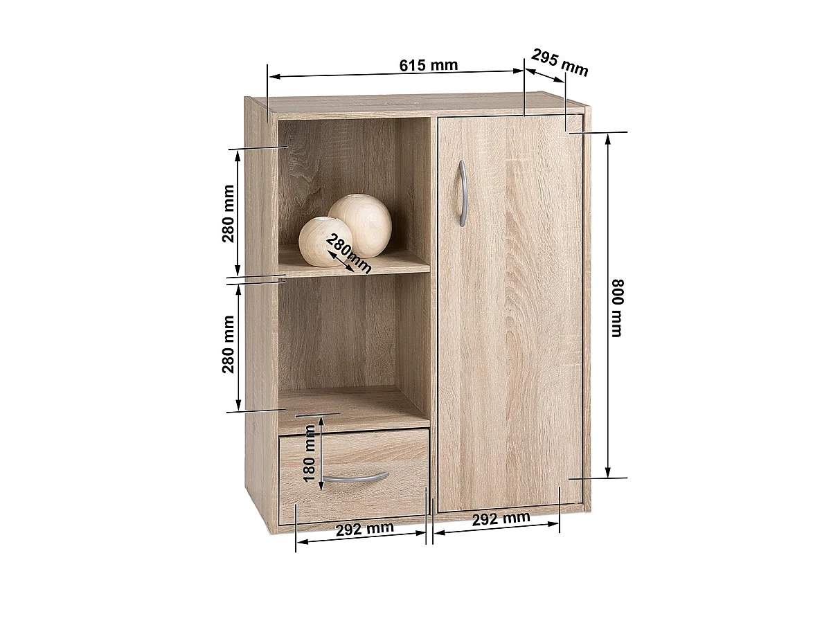 Etagère de rangement 2 casiers avec 1 tiroir et 1 placard - L61,5 cm