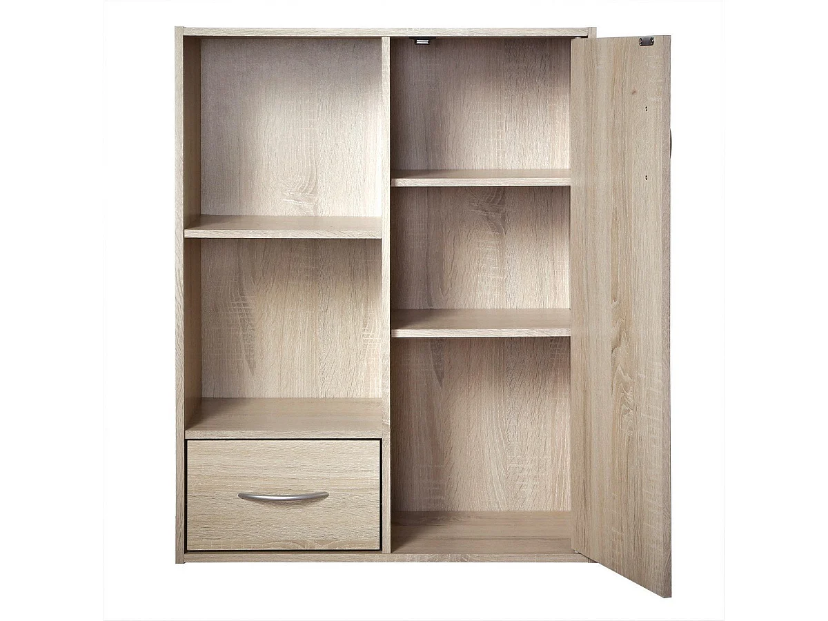 Etagère de rangement 2 casiers avec 1 tiroir et 1 placard - L61,5 cm