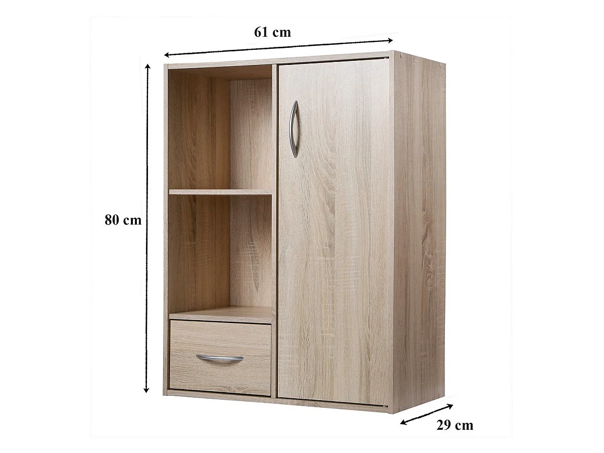 Etagère de rangement 2 casiers avec 1 tiroir et 1 placard - L61,5 cm