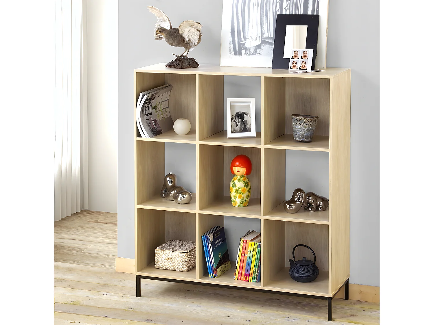 Etagère de rangement 9 cases avec pieds métal