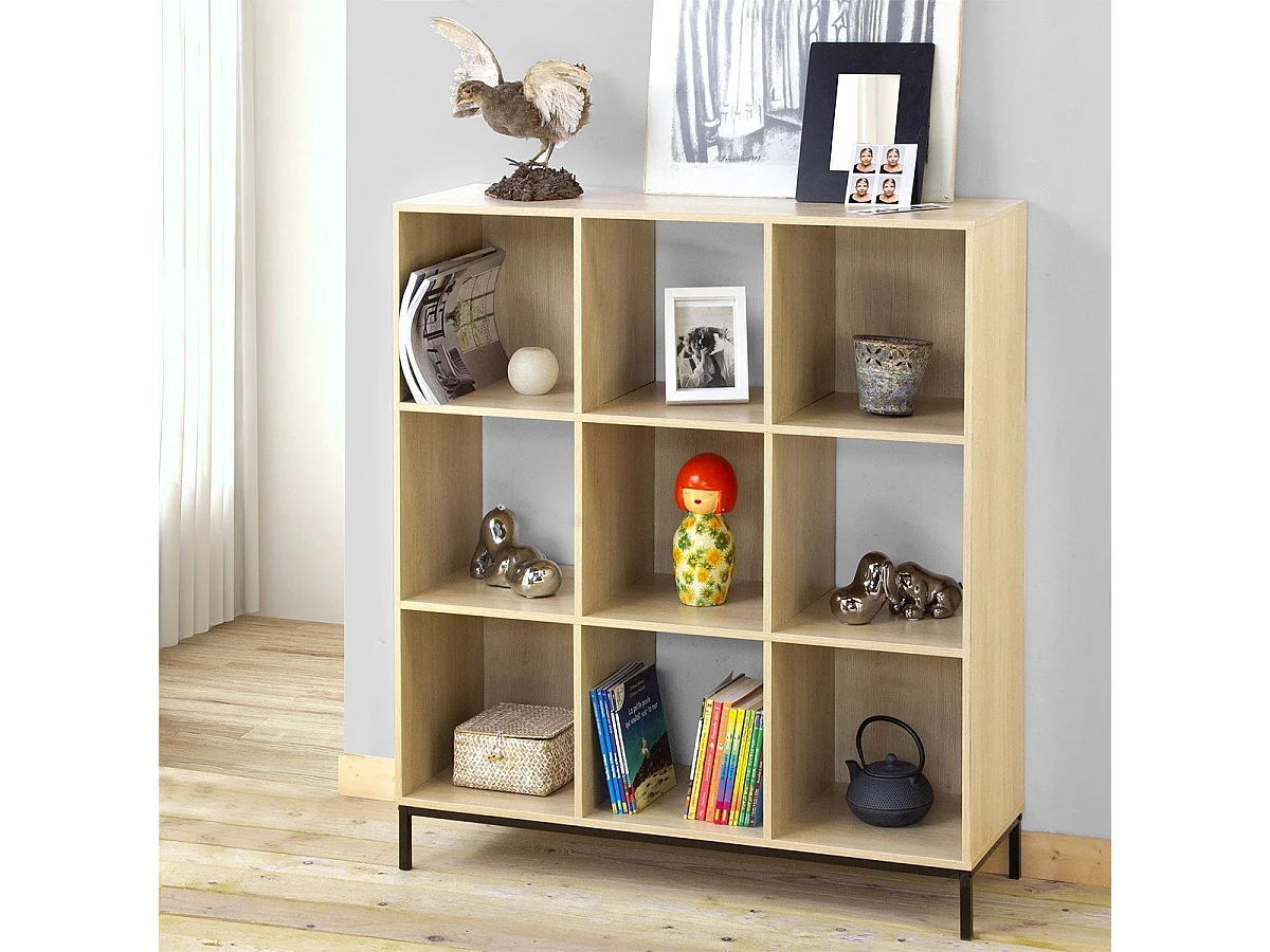 Opbergplank met 9 vakken en metalen voetjes