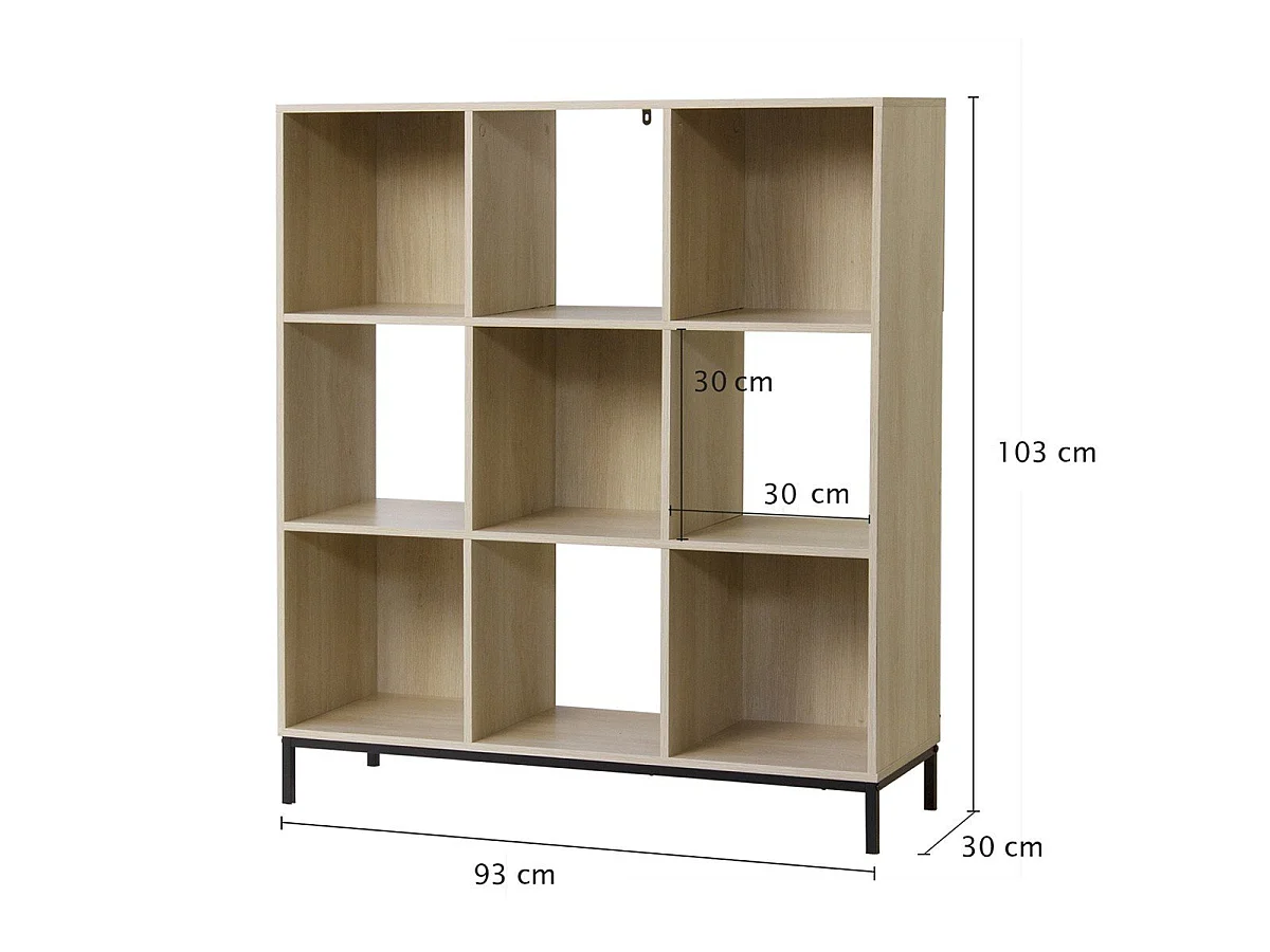 Opbergplank met 9 vakken en metalen voetjes