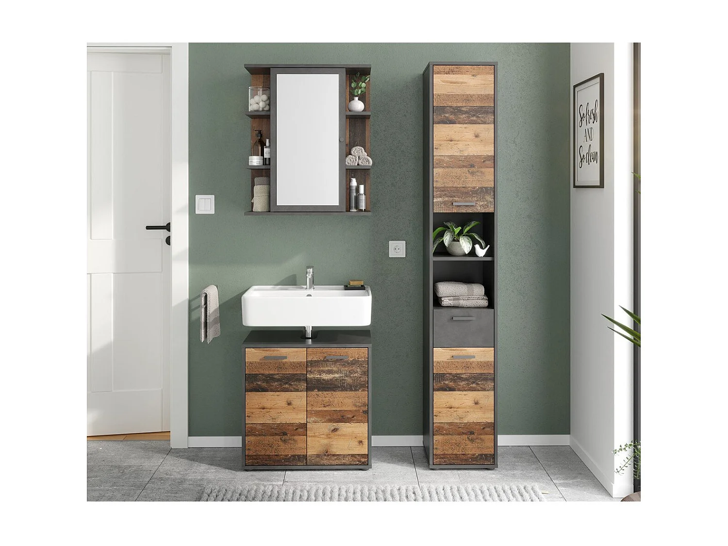 Colonna da bagno a 2 ante e 1 cassetto L32 cm x H190 cm - Madoc