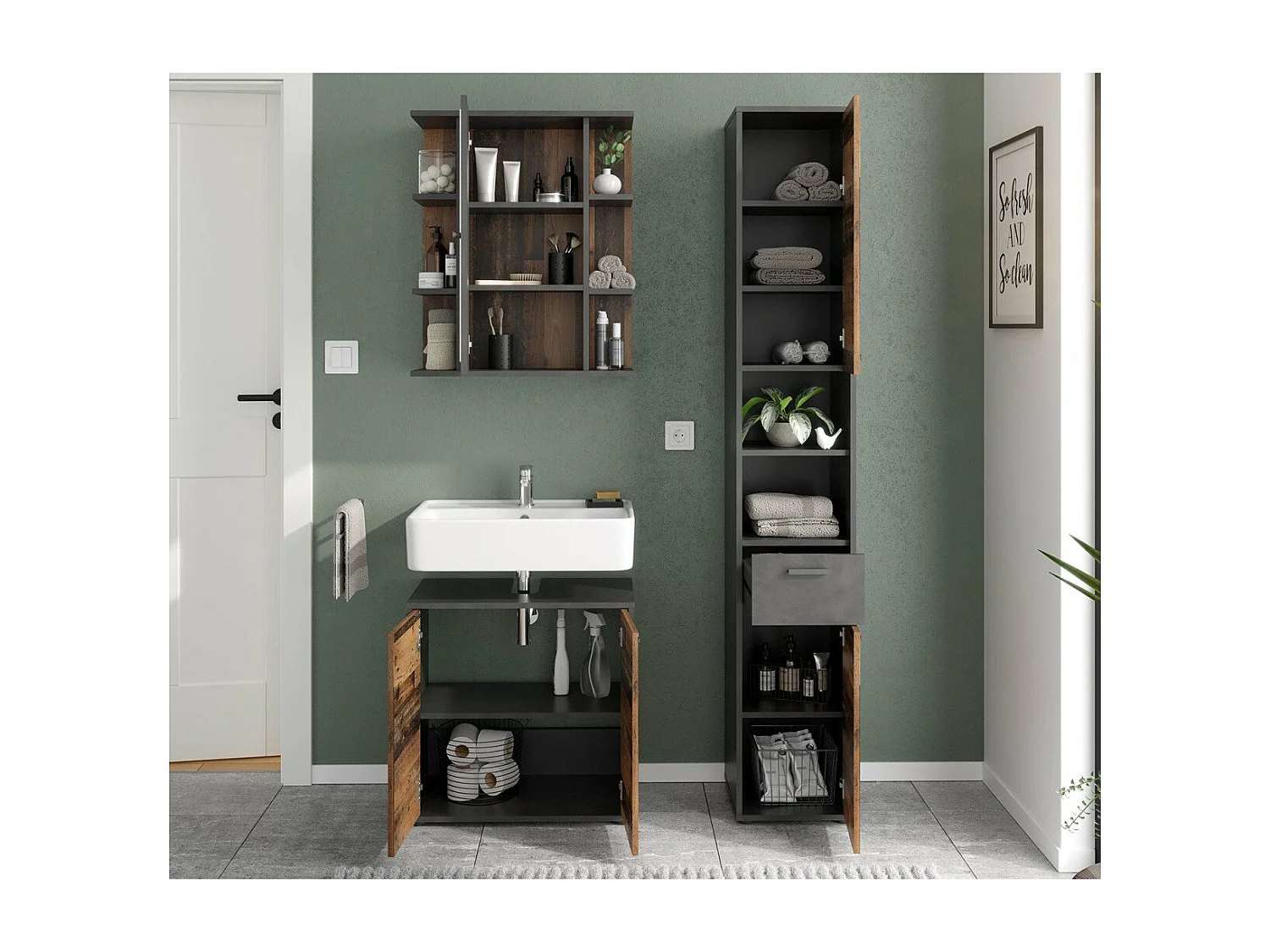 Colonna da bagno a 2 ante e 1 cassetto L32 cm x H190 cm - Madoc