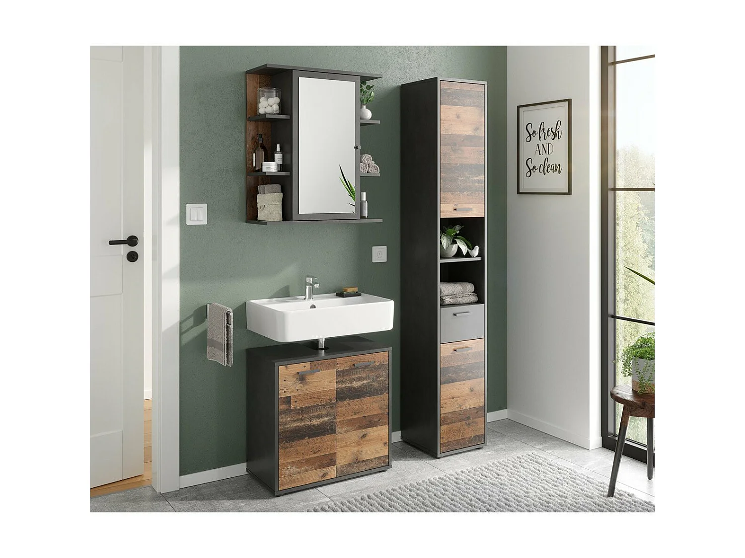 Colonna da bagno a 2 ante e 1 cassetto L32 cm x H190 cm - Madoc