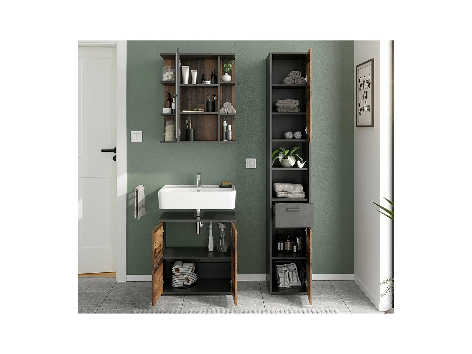 Colonne de Salle de Bain 2 Portes et 1 Tiroir L32 x H190cm - Madoc