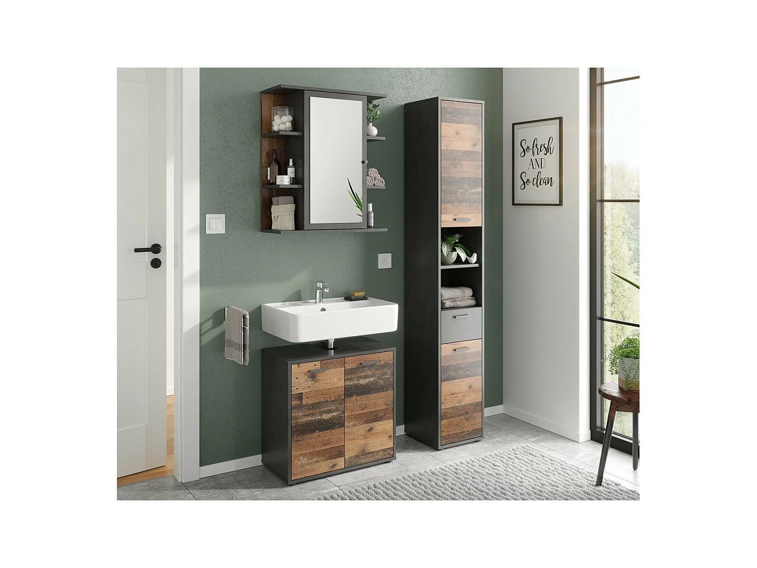 Colonne de Salle de Bain 2 Portes et 1 Tiroir L32 x H190cm - Madoc