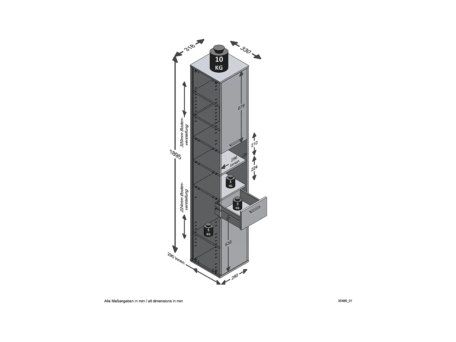 Colonne de Salle de Bain 2 Portes et 1 Tiroir L32 x H190cm - Madoc